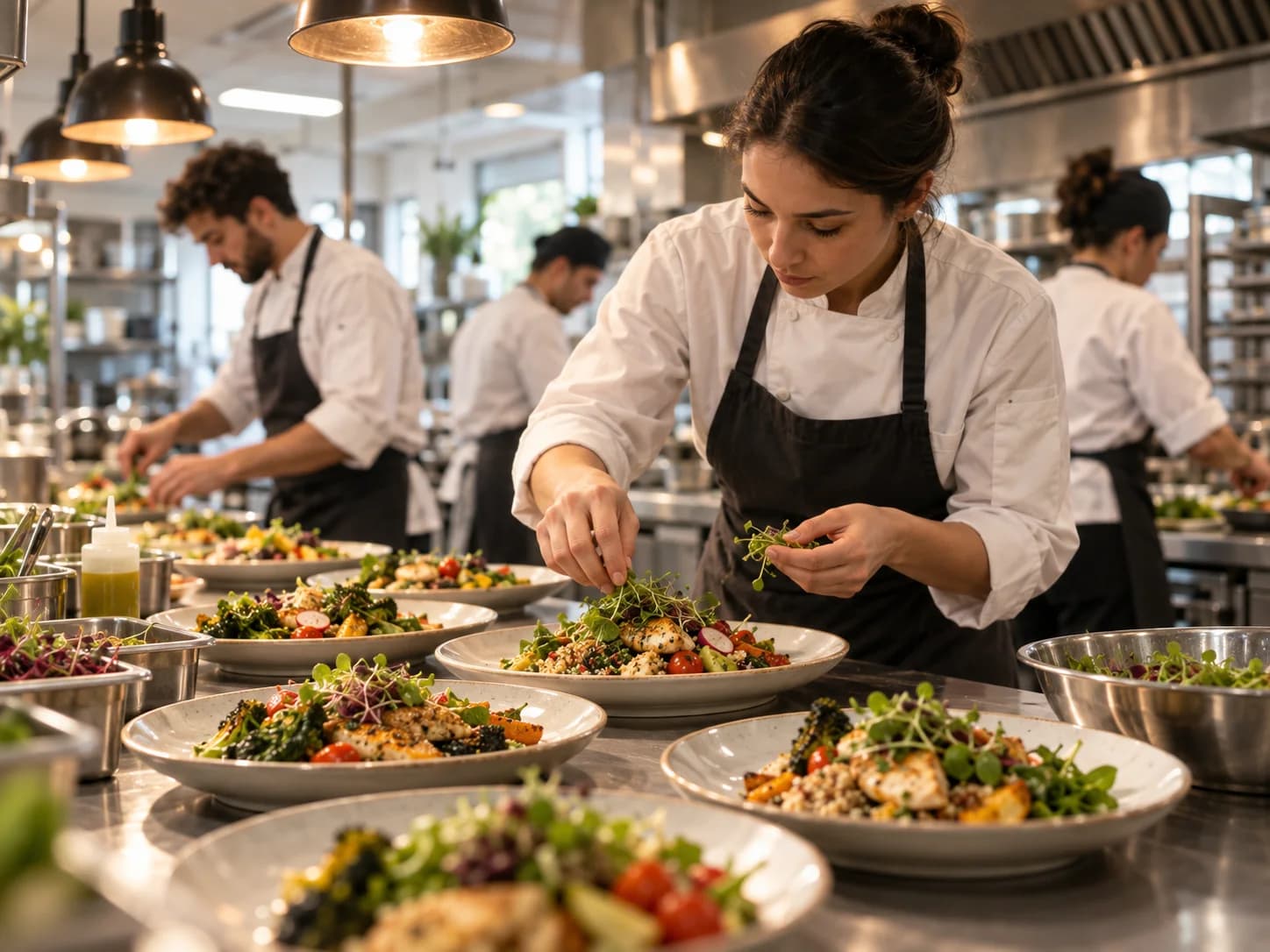 ARPAR Catering ekibi modern üretim mutfağında öğünleri hazırlarken